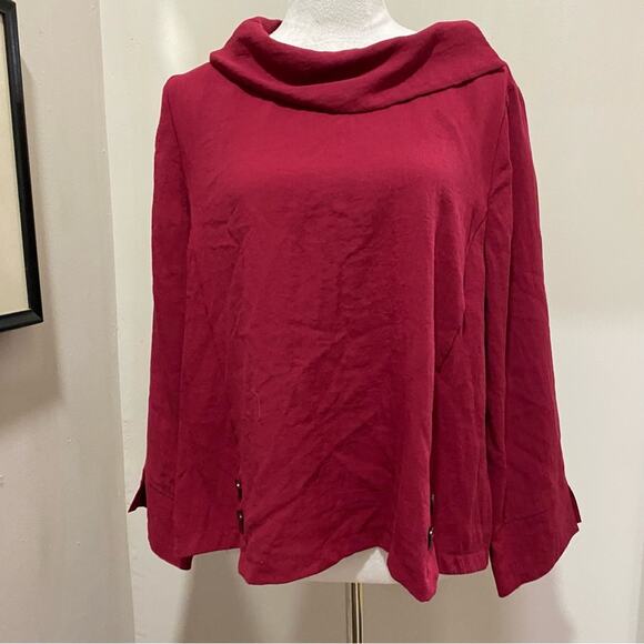 Habitat Brick Red Top Size Medium Asymmetrical Collar Relaxed Fit Rayon Blend - Picture 11 of 11